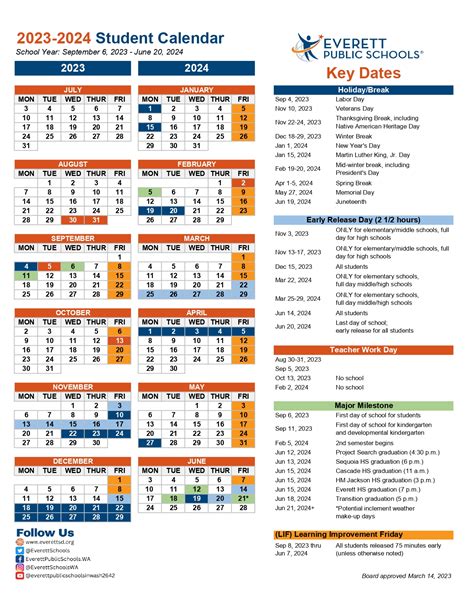 Everett School District Calendar Benefits