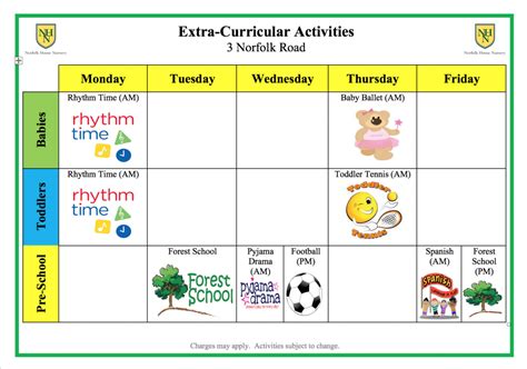 Extracurricular Activity Calendar