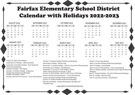 Fairfax School District Calendar