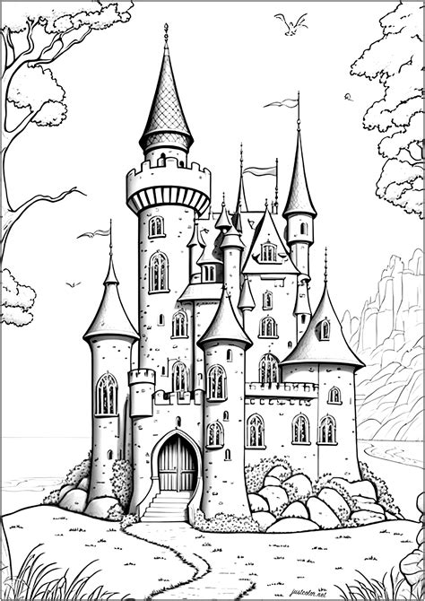 Fairy castle coloring page