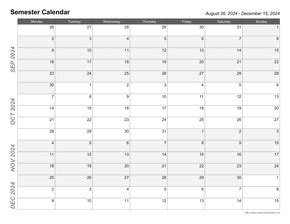 Fall Semester Calendar