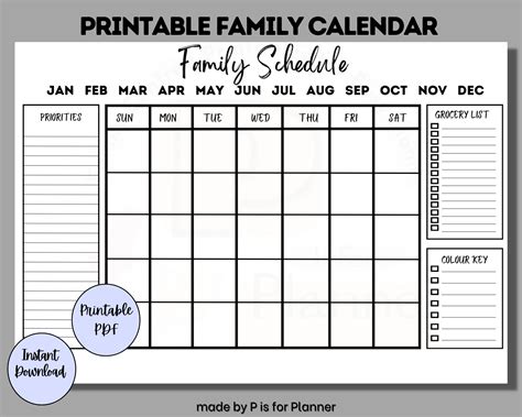 Family calendar template