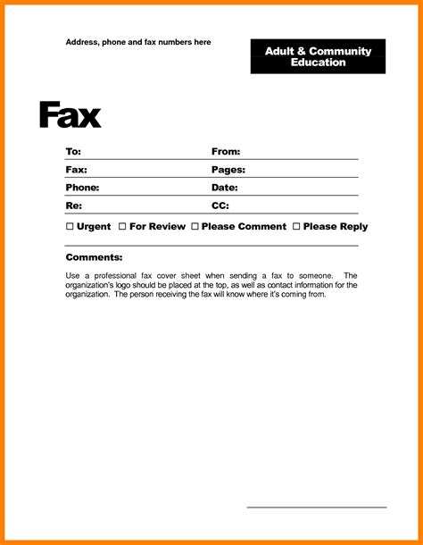 Fax Cover Sheet Template Example