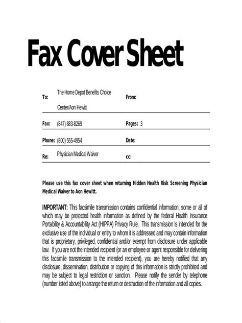 Fax Cover Sheets Example