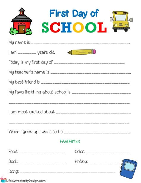 first day of school printables benefits