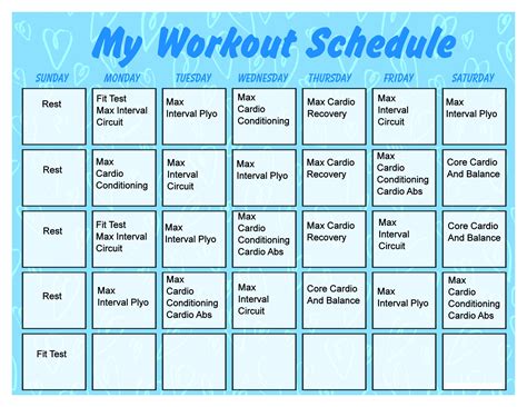 Fitness calendar example