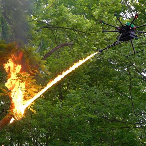 A flame thrower drone in action