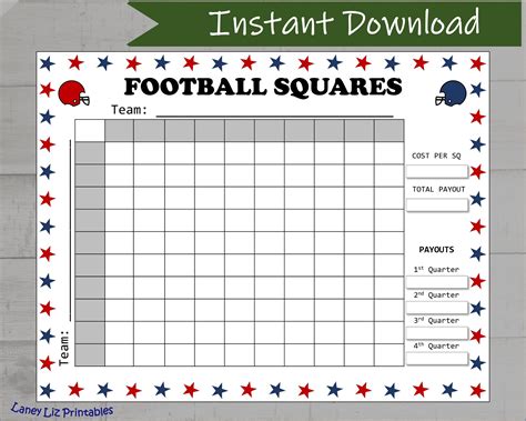 Football Squares Printable Grid Template