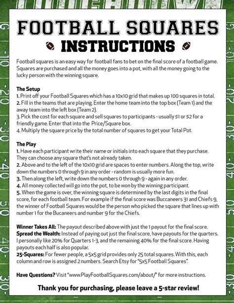 Football Squares Rules and Instructions