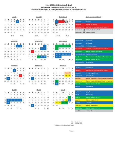 Features of Franklin Township School Calendar