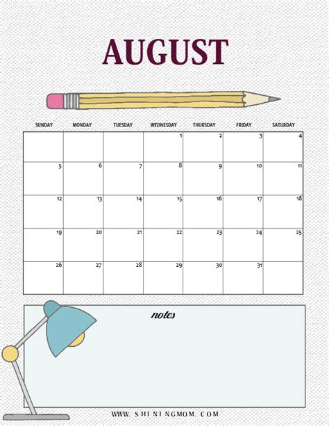 Free August Calendar