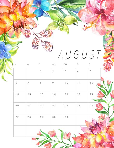 Free August printable calendars