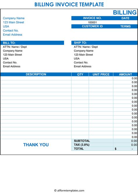 Free Bill Templates Example