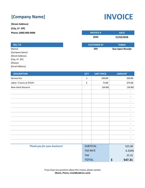 Free Bill Templates Example