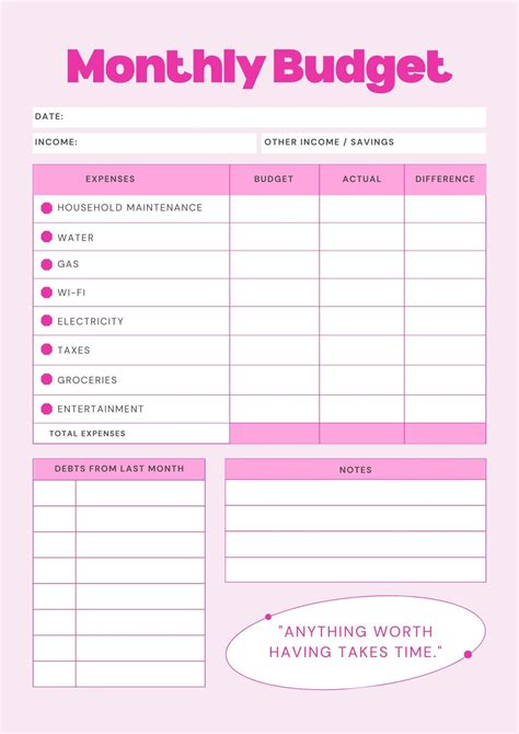 Free Budget Sheet Printable Templates