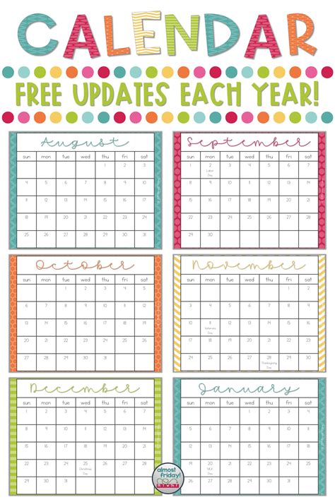 Free calendar templates for teachers