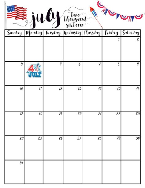 Free July Printable Calendar