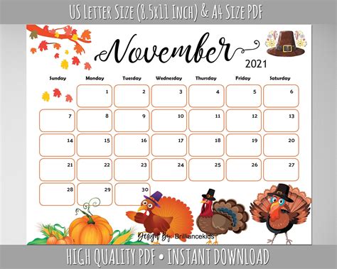 Free November Calendar Printables