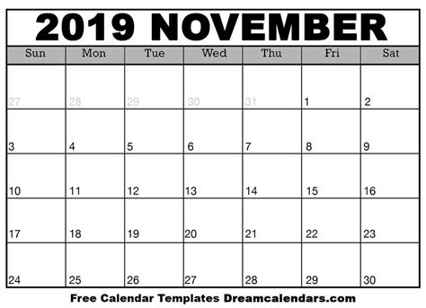 Free November Calendar Printables