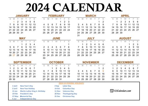 Free printable annual calendar 2024