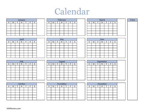 Free printable annual calendar template word