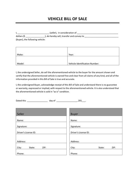 Free printable auto bill of sale template examples