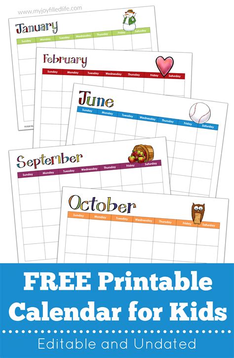 Free Printable Calendars for Kids