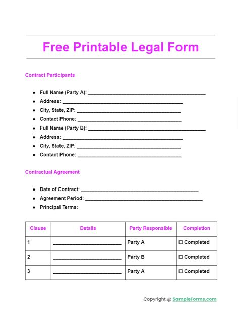 Free Printable Legal Forms