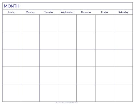 Free Printable Monthly Calendar for Business