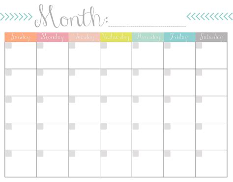 Free Printable Monthly Calendar for Education