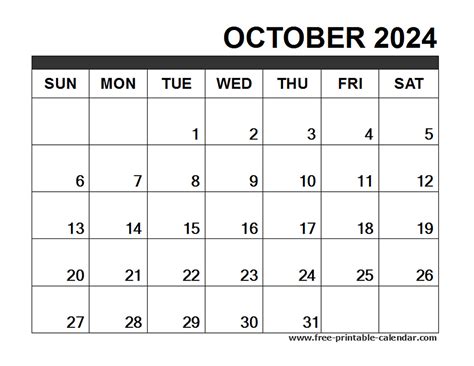 Free printable October 2024 calendar