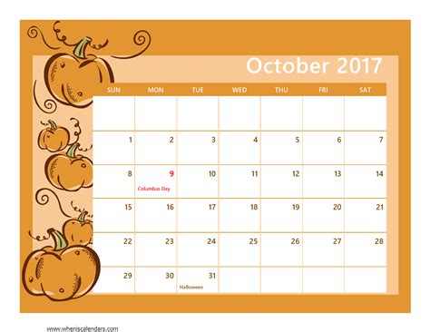 Free Printable October Calendar