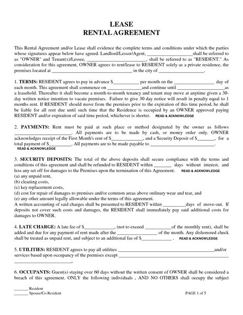 Free Printable Rental Lease Agreement