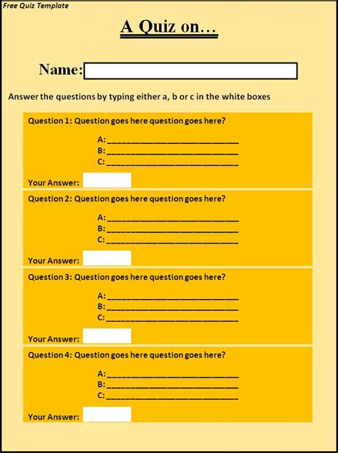 Free Test Printable Templates for Quizzes