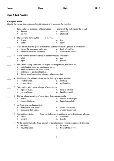 Free Test Printable Templates for Science