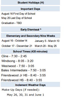 Friendswood ISD Calendar Schedule Image 10