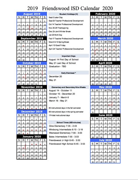 Friendswood ISD Calendar Schedule Image 6