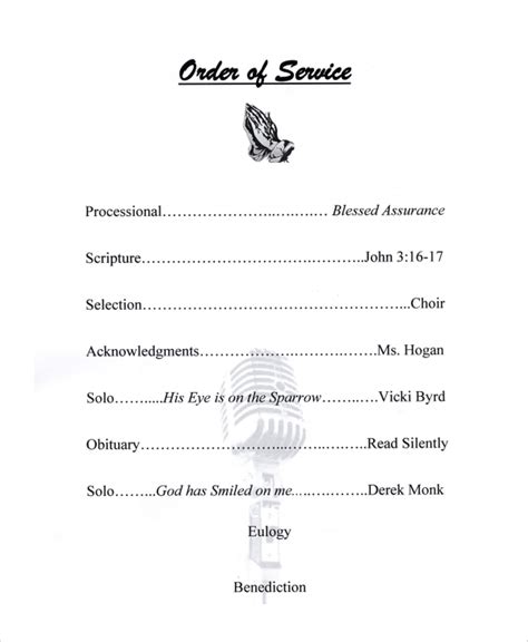 Funeral service outline example