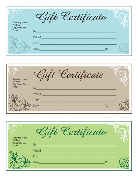 Gift certificate examples