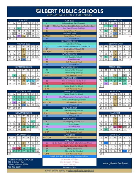 Gilbert Public Schools Calendar Overview