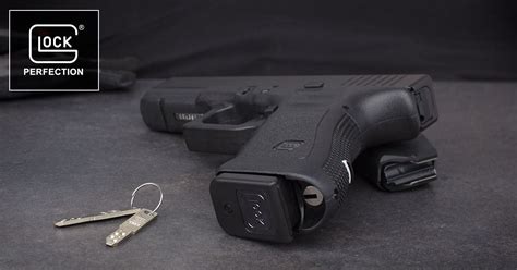 A Glock with the slide lock engaged for safety