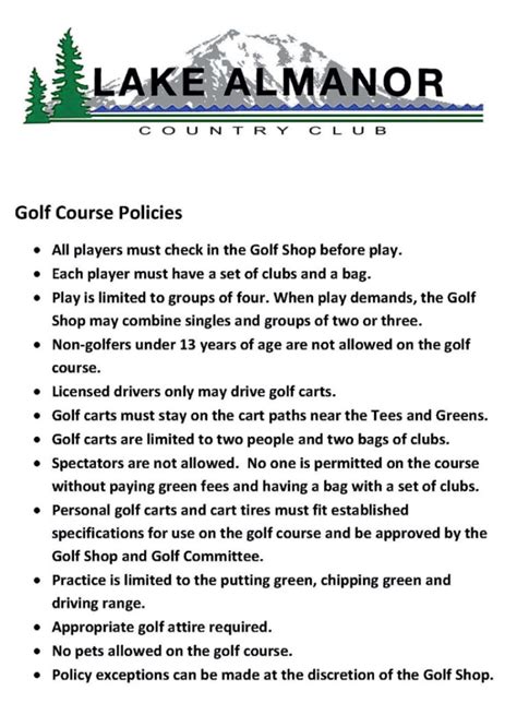 Golf course policy