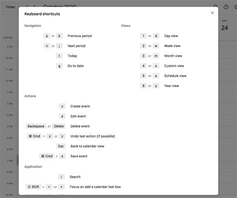 Google Sheets Calendar Shortcuts