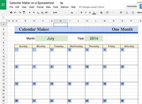 Google Sheets Calendar Template