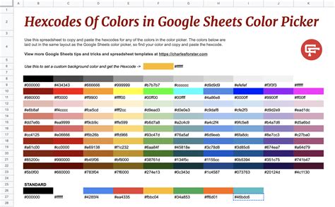 Google Sheets Color Palette