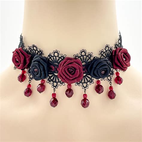 Gothic-inspired accessories featuring red and black hues