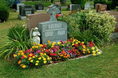 A grave adorned with flowers