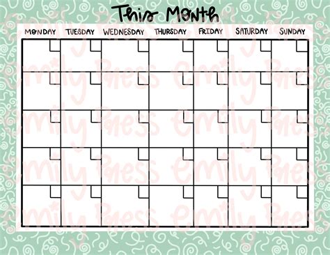 Green Monthly Calendar