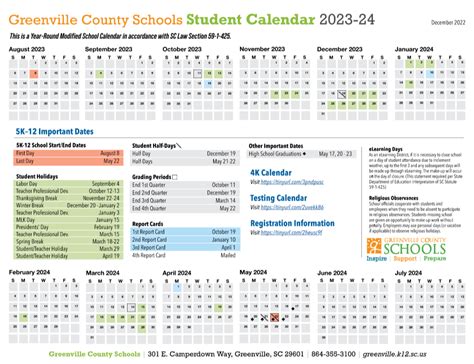 Greenville County Schools Calendar Overview