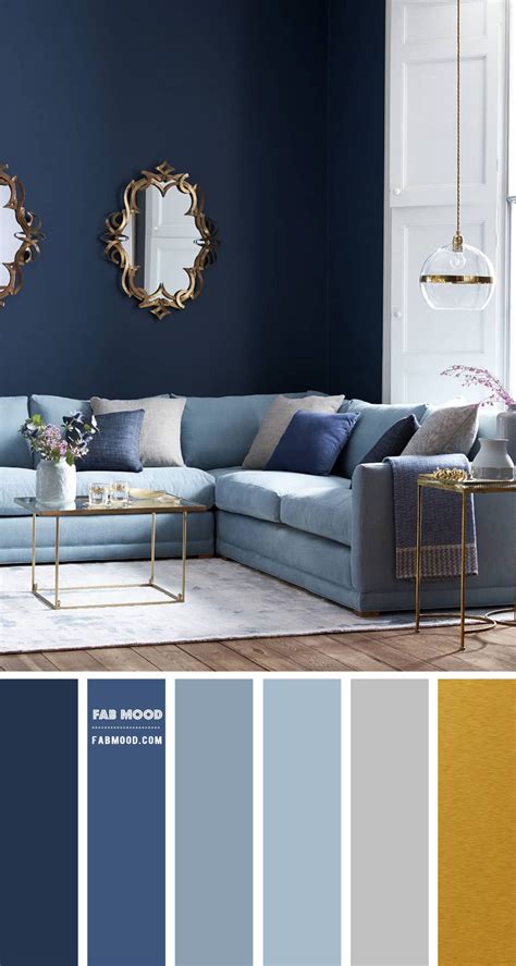 Grey and blue color palette for living room